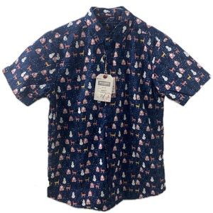 Rugby University Button Down Short Sleeve  Holiday Themed Shirt